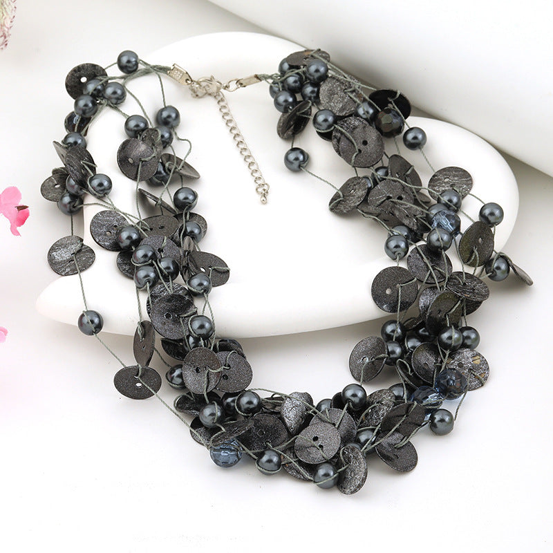 Wholesale Vintage Crystal Grey Pearl Coconut Shell Necklace Clavicle Neck